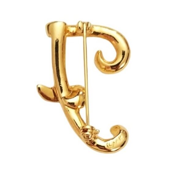 Anne Klein Gold-Tone Cursive Script Letter Initial F Brooch, Signed L61 - Picture 4 of 7